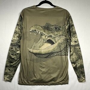 Southern Legends Alligator Graphic Performance Shirt Mens Medium Olive Green LS